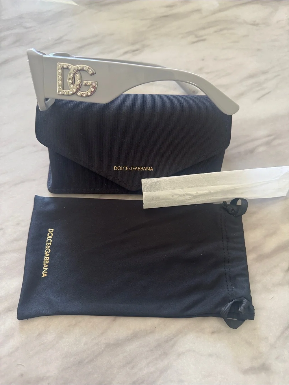 Dolce & Gabbana White Crystal-Embellished Rectangle Sunglasses